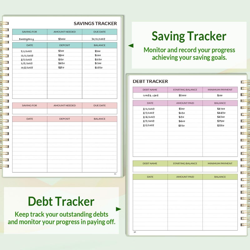 SUNEE Budget Planner - Monthly Budget Book with Expense Tracker Notebook, Undated 12 Month Bill Organizer & Finance Planner to Manage Your Money, A5(6.4"" x 8.3"") Account Book with Colorful Tab, Green - Image 5